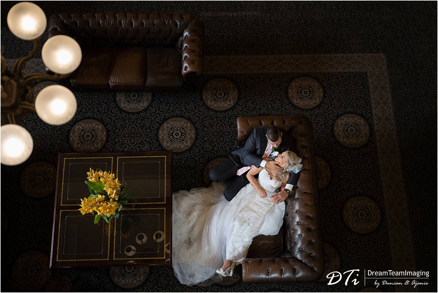 Wedding couple photos in the lobby of Stamford Grand Adelaide