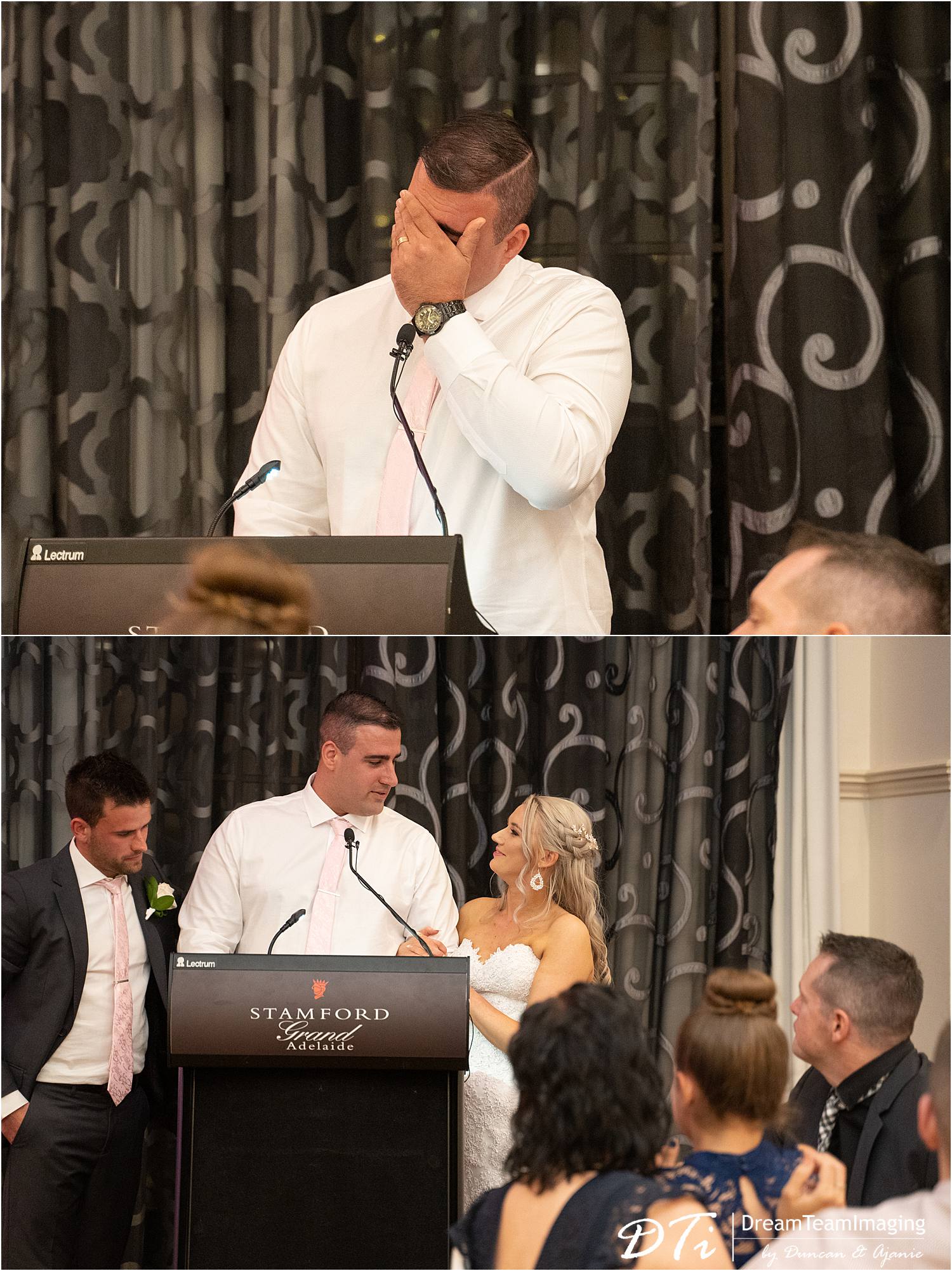 Groom crying during speeches at Stamford Grand Glenelg
