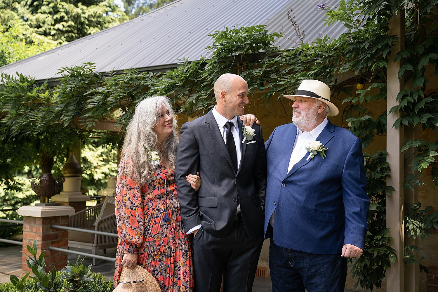 Groom with his parents, adelaide wedding photography