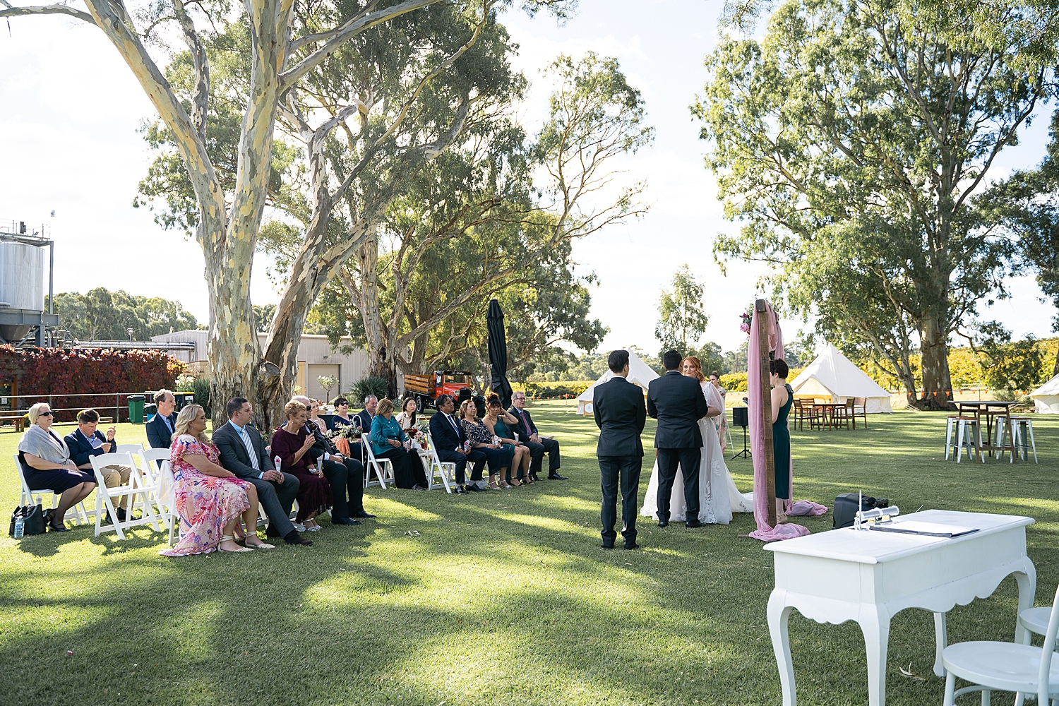 Barossa Valley wedding Ceremony, St Hallet Wines garden ceremony setup